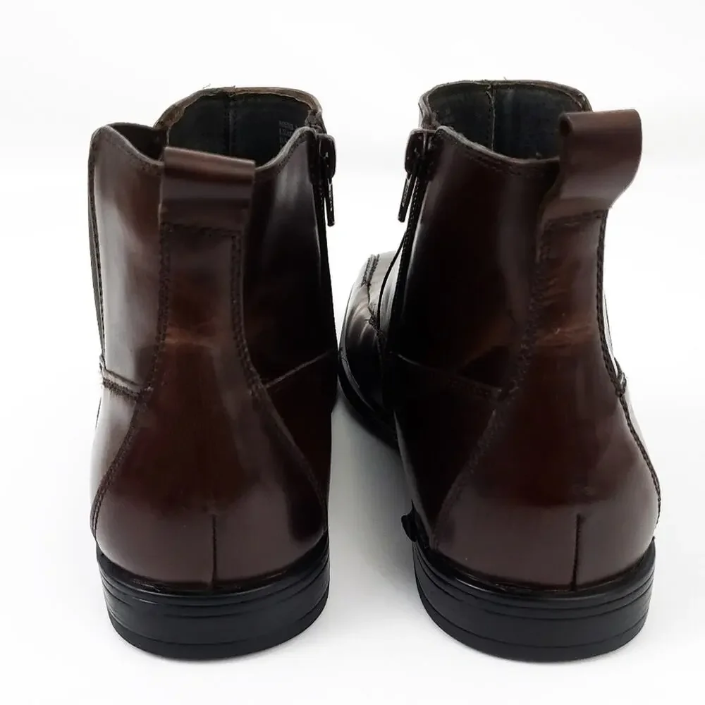 Stacy Adams Leather Boots Dark Brown 7.5 Chukka Side Zip Men Shoes Career Casual